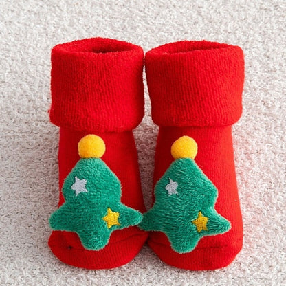 Comfortable cotton baby Christmas socks with anti-slip dots on the sole, great for winter babies.