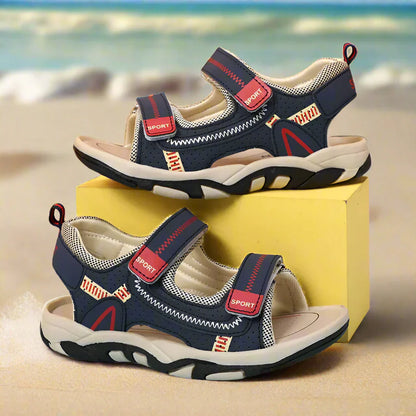 Close-up of the textured non-slip sole of kids' summer sandals, ensuring safety during active play.