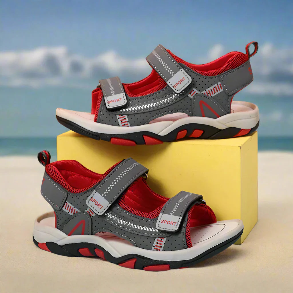 Kids' purple non-slip summer sandals with easy hook-and-loop closures for comfortable and secure fit.