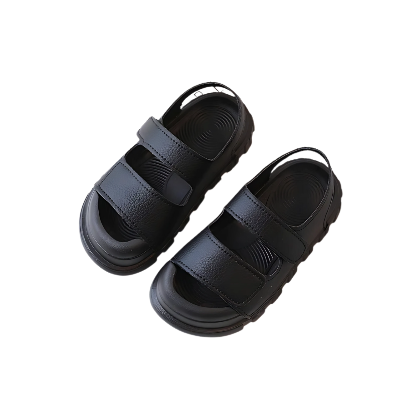 Side view of children's flexible sole sandals, offering excellent toe protection and adjustable Velcro straps for comfort.