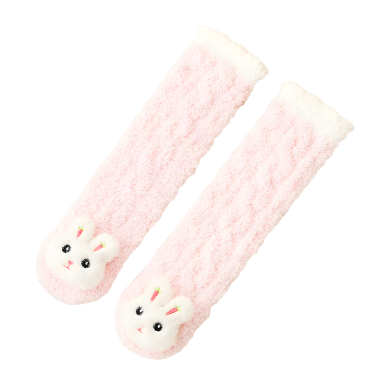 Baby's feet wearing cozy lamb's wool winter socks, showcasing soft plush texture.