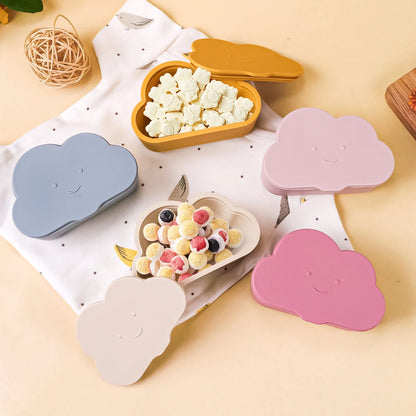 Cloud snack container, sky blue, with lid open, showing interior, for toddlers & babies, BPA free.