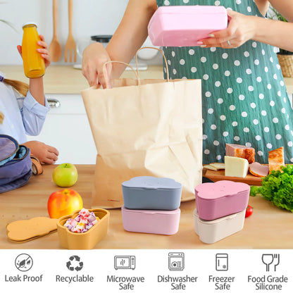 Portable cloud design snack container in pink, lid removed, food grade silicone for baby feeding.
