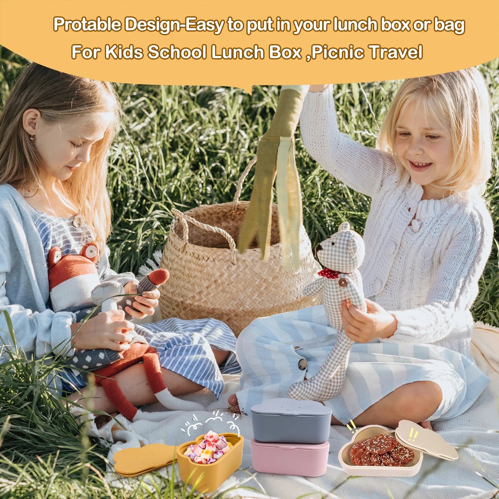 Yellow cloud snack container with lid securely closed, perfect for toddler food storage, leak proof.
