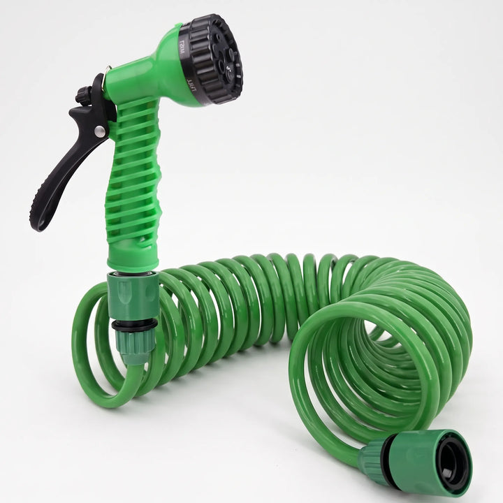 Flexible coiled garden hose ideal for patio cleaning, car wash, and efficient lawn care & irrigation.