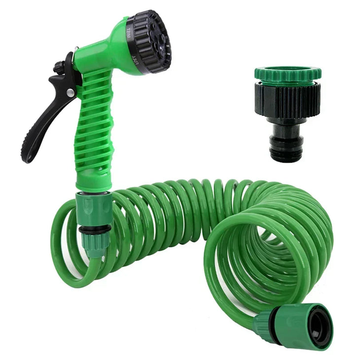 Durable coiled garden hose offers compact, tangle-free storage & easy watering for all your outdoor needs.