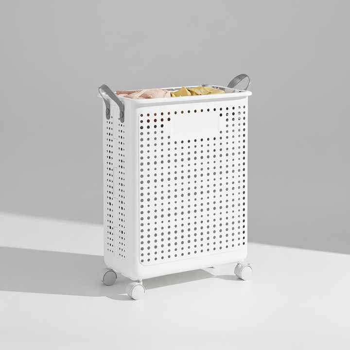 Durable collapsible wheeled clothes hamper. Perfect for laundry storage & easy transport around the house.