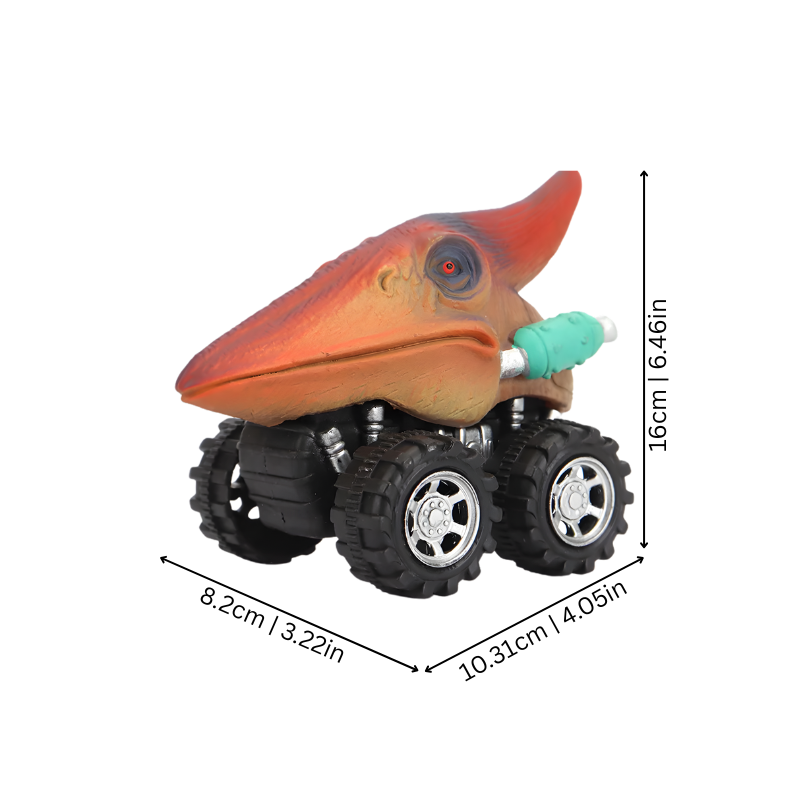 Durable crash-resistant dinosaur pull-back toy trucks, perfect for outdoor play and toddlers.