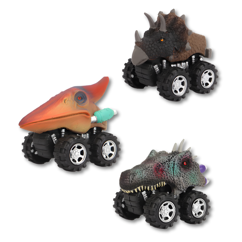 Unisex kids dinosaur pull-back toy trucks set, engaging boys and girls in imaginative play.