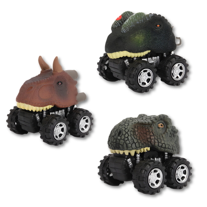 Close-up of a green dinosaur pull-back toy truck, ideal for developing kids' motor skills.