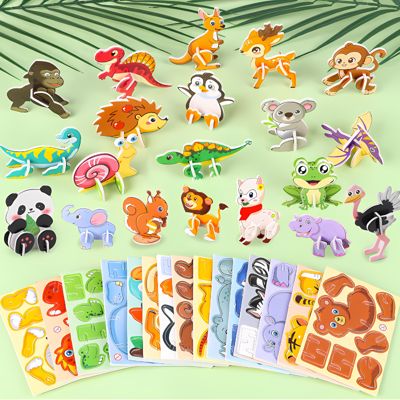 Colorful 3D foam animal puzzle set for kids, engaging educational screen-free toy.