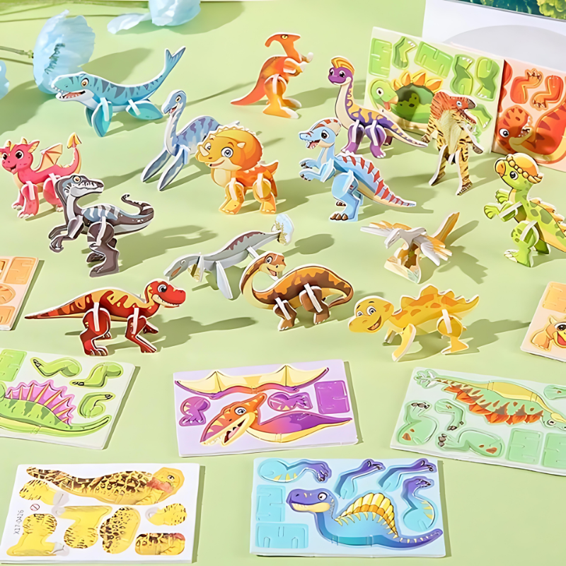 Assortment of unassembled 3D foam puzzle pieces, ready for educational screen-free fun.