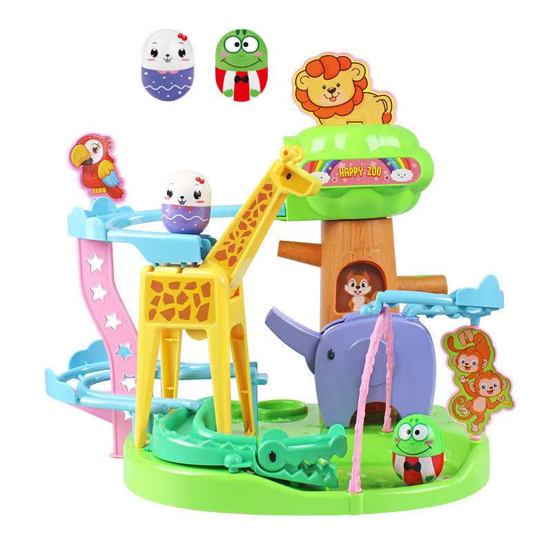 Colorful animal adventure slide toy for kids, interactive preschool learning & developmental play.
