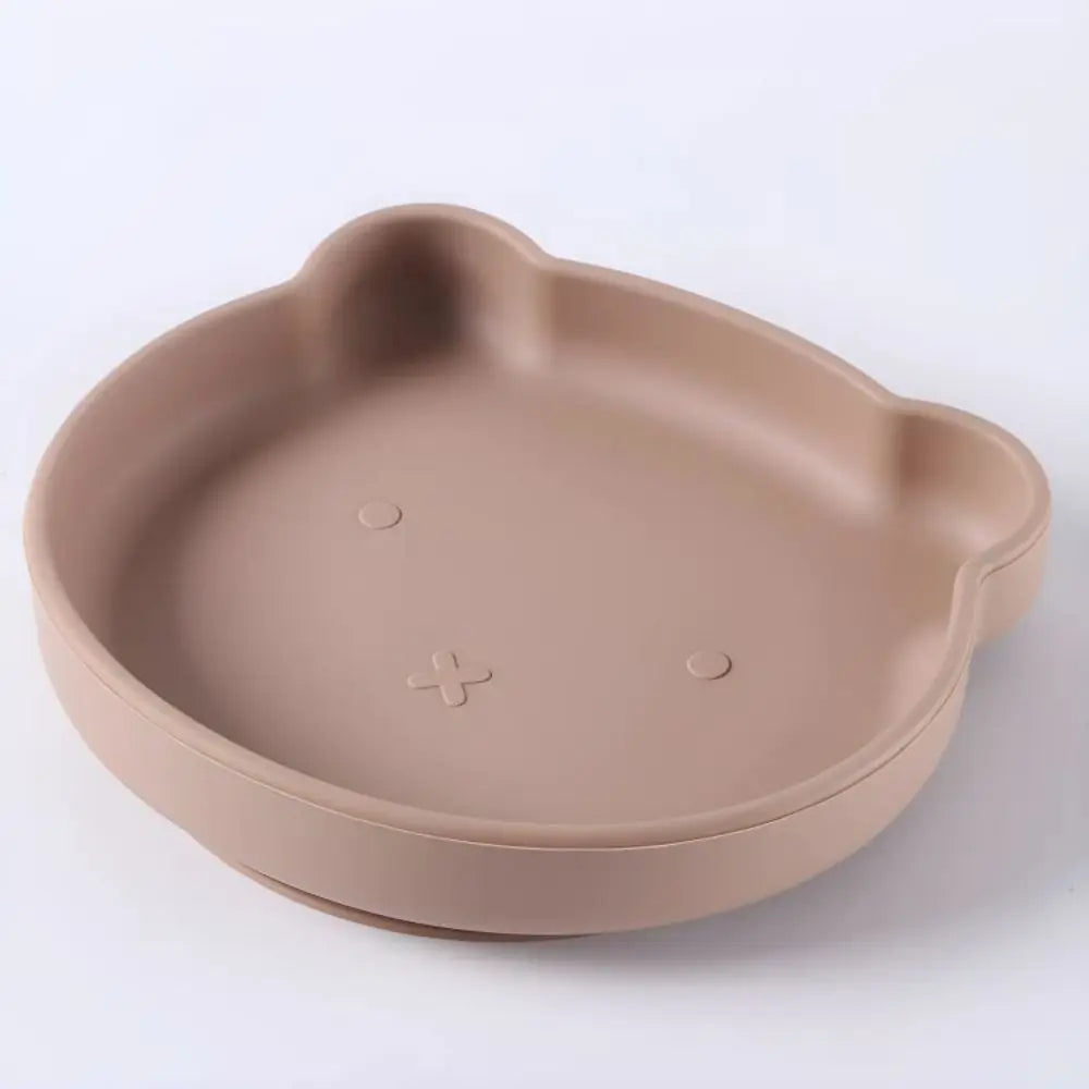 BPA-free silicone kids' dinnerware set, featuring a cute cartoon owl, easy to clean & durable.