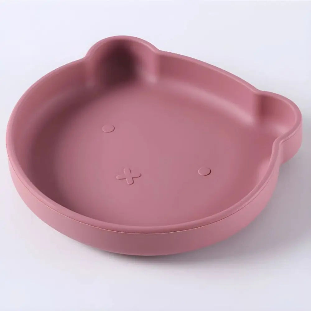 Self-feeding baby tableware set - cartoon silicone plate, bowl, cup, fork, spoon for easy clean.