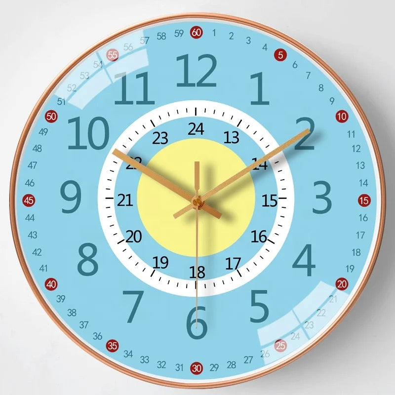 Educational silent clock, children's room decor for easy time telling and learning