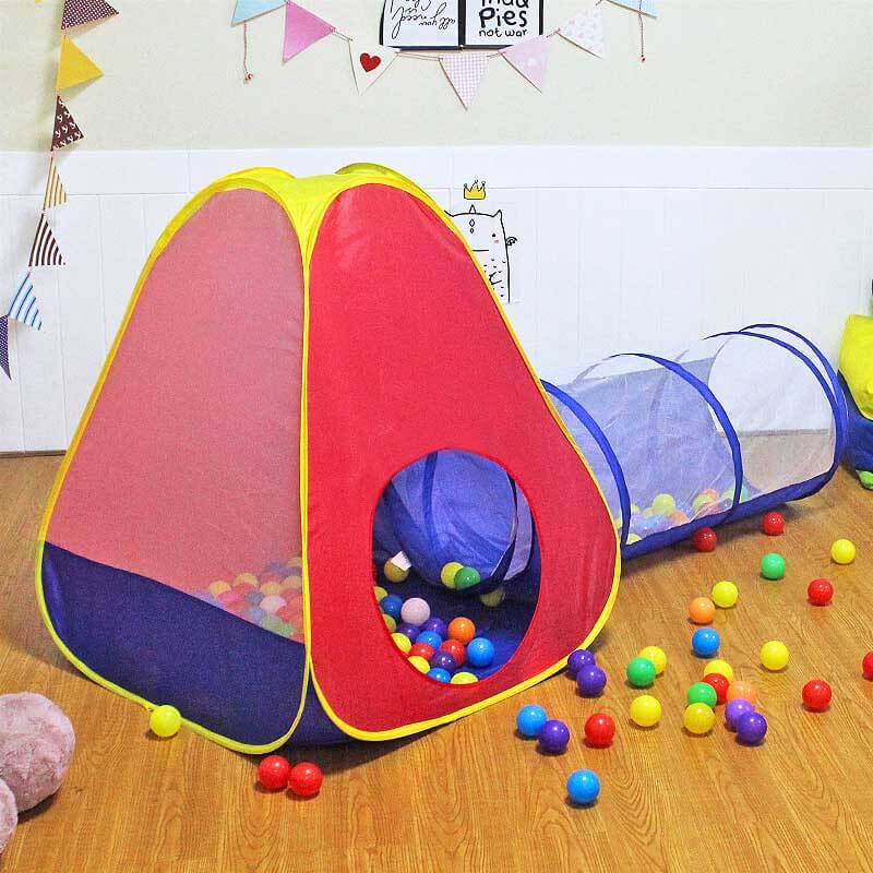 Kids playhouse pop-up tent and tunnel set, encouraging active play for toddlers, suitable for indoor outdoor fun.