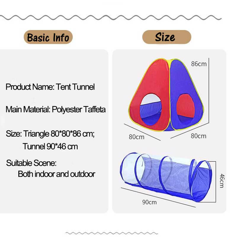 Indoor/outdoor pop-up play tent with tunnel, a durable children's tent for active toddler fun and imaginative play.