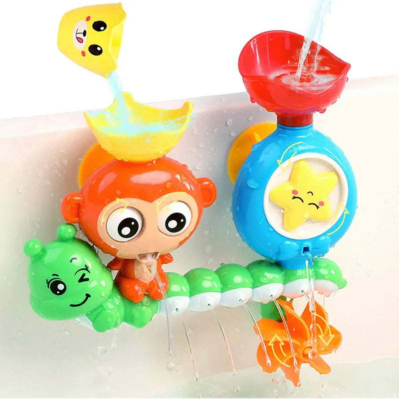 Colorful children's wall suction cup track water game bath toy with spinning gears for sensory play