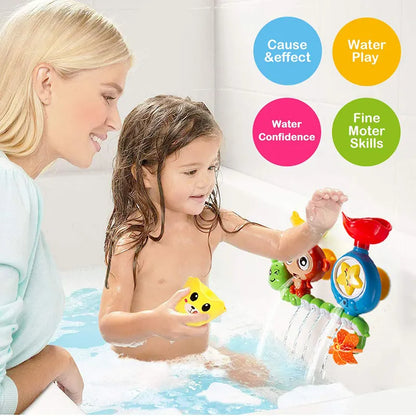Close-up of a baby bath toy: a multi-colored water track with suction cups for bath time fun
