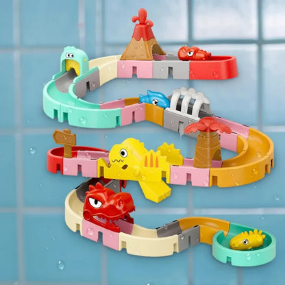 Educational bath toy set with multiple pieces for children to build their own water slide.