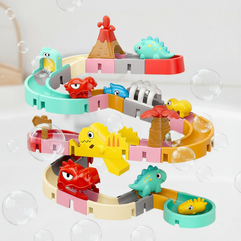 Fun bath toy: a customizable water slide set designed for interactive play and learning in the tub.