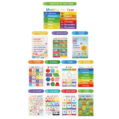 Bright kids learning poster displaying animals and their names, ideal for preschool activities and children's decor
