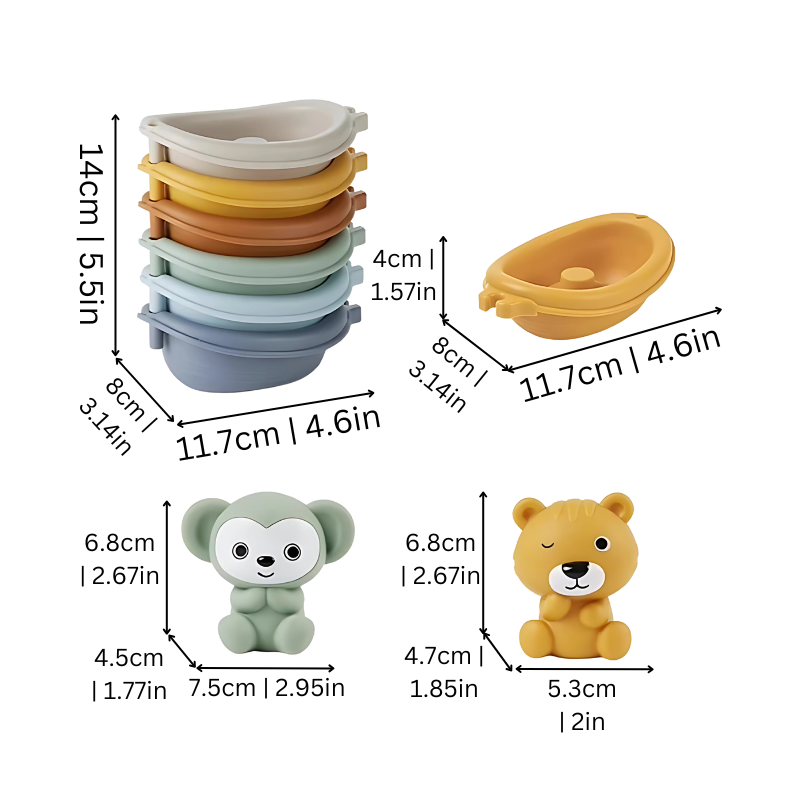 Set of vibrant ABS bath toys, featuring cute floating animals for toddler's fun and developmental play.