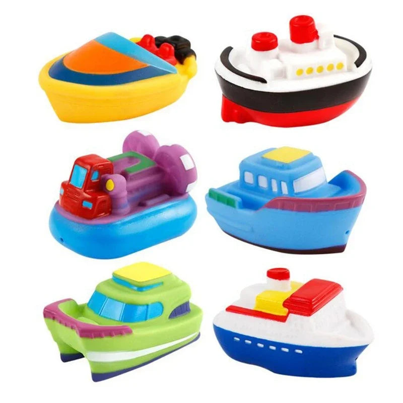Colorful floating bath boat set for kids, soft vinyl toddler toy for fun bath time play
