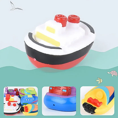 Set of bright floating bath boats, engaging soft vinyl toddler toy for sensory development