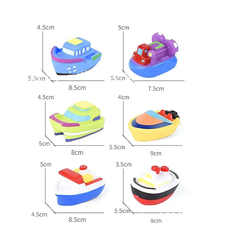 Close-up of kids' colorful floating bath boats, perfect soft vinyl toys for happy bath time