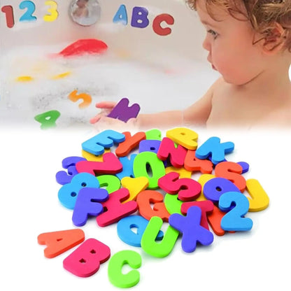 Colorful foam letters and numbers for educational bath time play, teaching toddlers the alphabet & counting.