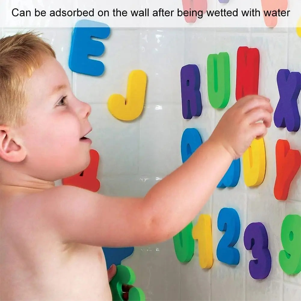 Kids' educational bath letters & numbers set, vibrant foam toys for fun learning during toddler playtime.