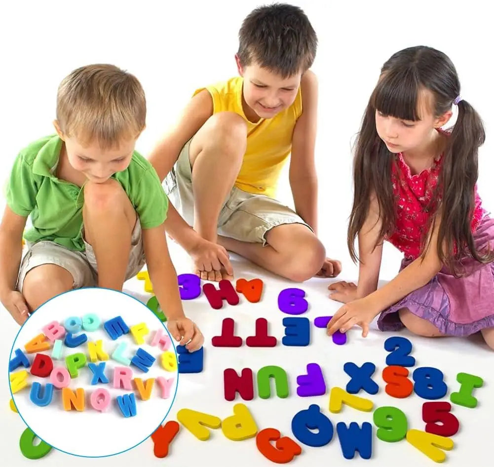 Alphabet and number foam bath toys for children, making learning fun and engaging during bath time.