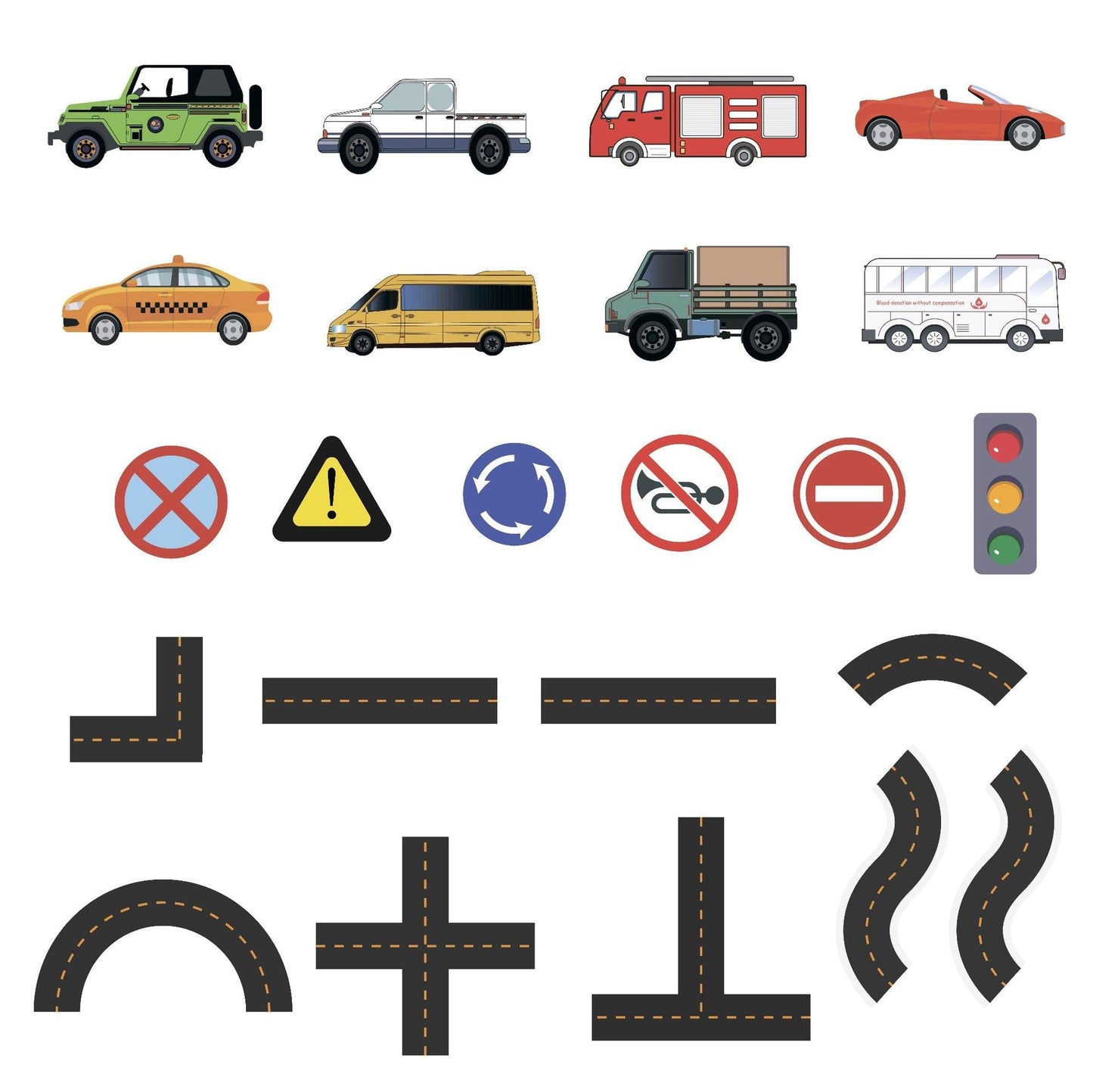 Kids' foam traffic bath toys featuring car, airplane, boat, and road signs, ideal for early learning