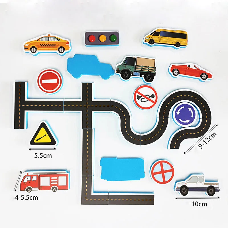 Assorted foam traffic bath toys in vibrant colors, promoting creative play and early learning for children