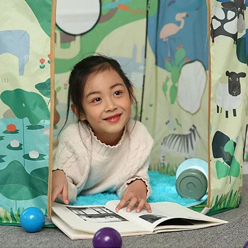 Foldable children's play castle tent, a vibrant outdoor playspace toy for young kids' adventures.