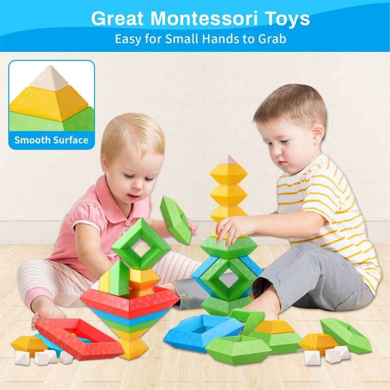 STEM educational toy featuring geometric pyramid stacking blocks for young children's development