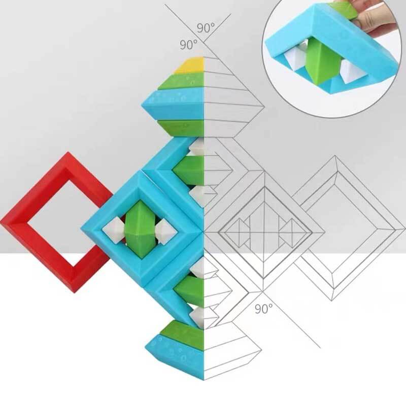 Preschooler playing with vibrant geometric pyramids, an engaging and educational activity toy
