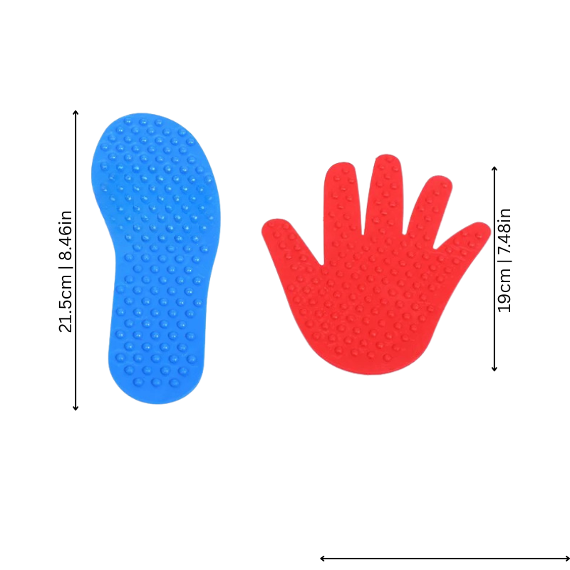 Children's vibrant hand and foot mats for indoor/outdoor active play, promoting preschooler motor skill development.
