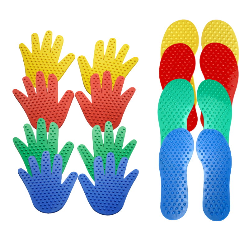 Kids' educational pathway game with bright hand and foot shapes, perfect for sensory and coordination play.