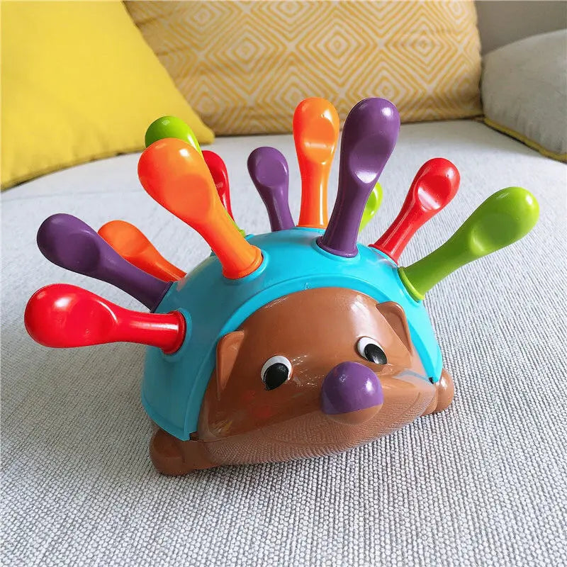 Close-up of a vibrant hedgehog learning toy, designed for children's sensory play