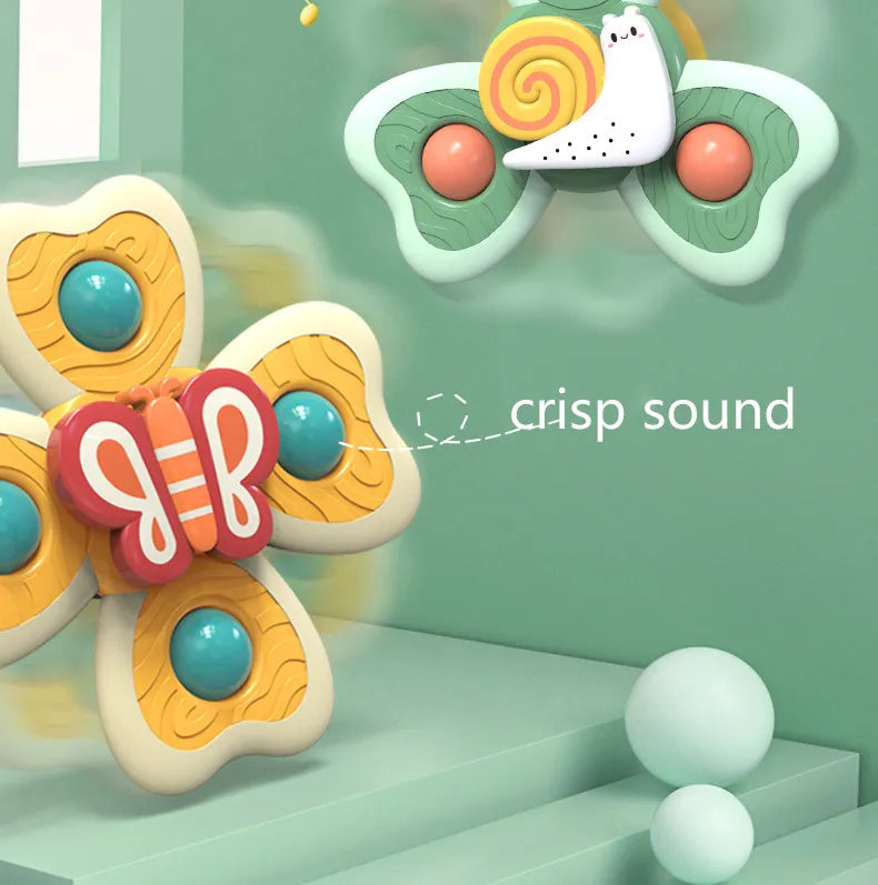 Kids toy insect spinning tops, suction cup design, ideal for baby gifts and early learning activities.