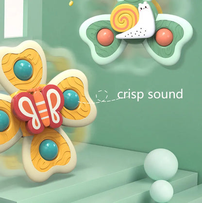 Kids toy insect spinning tops, suction cup design, ideal for baby gifts and early learning activities.