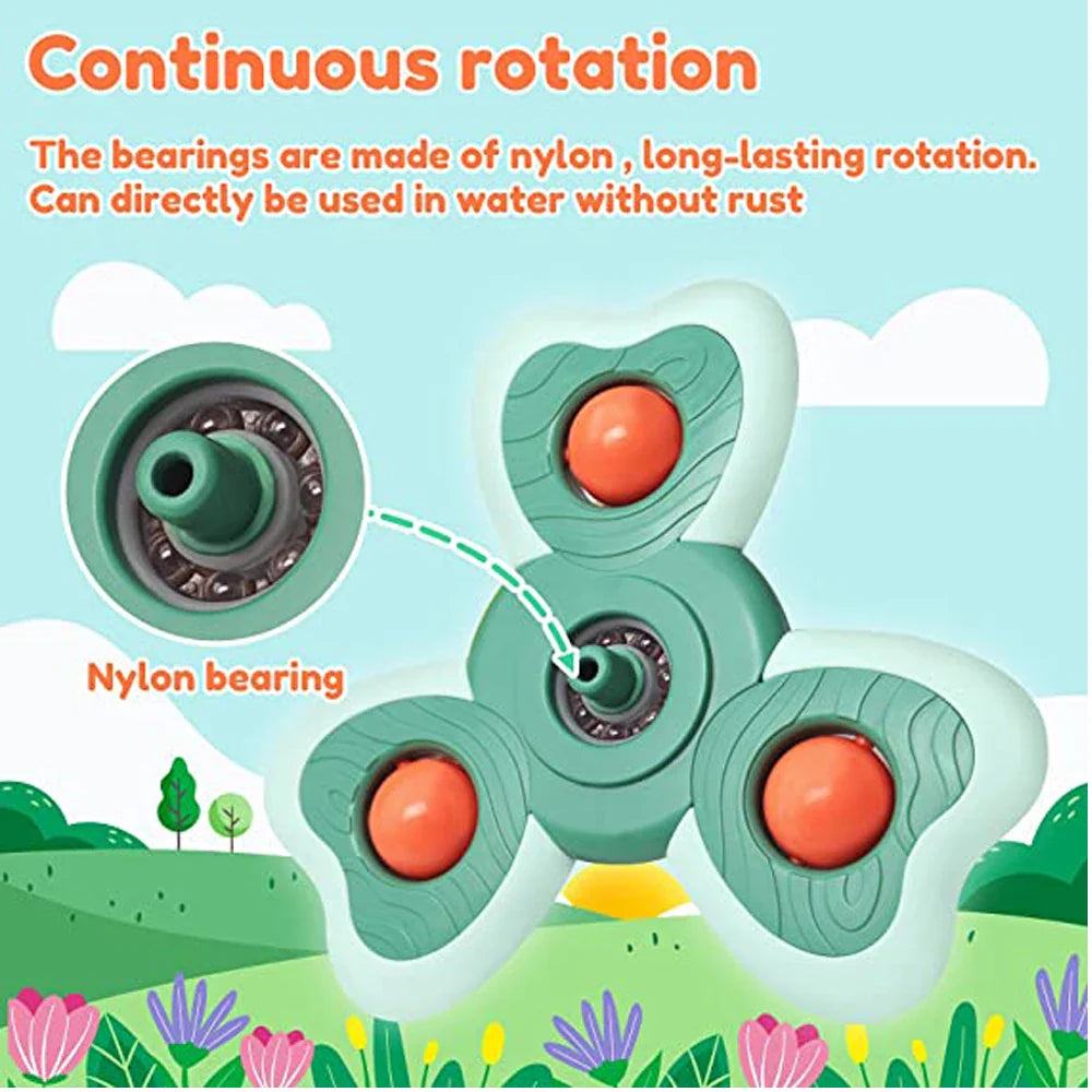 Kids' insect spinning tops, suction cup travel toy for toddlers, offers stress relief and learning.