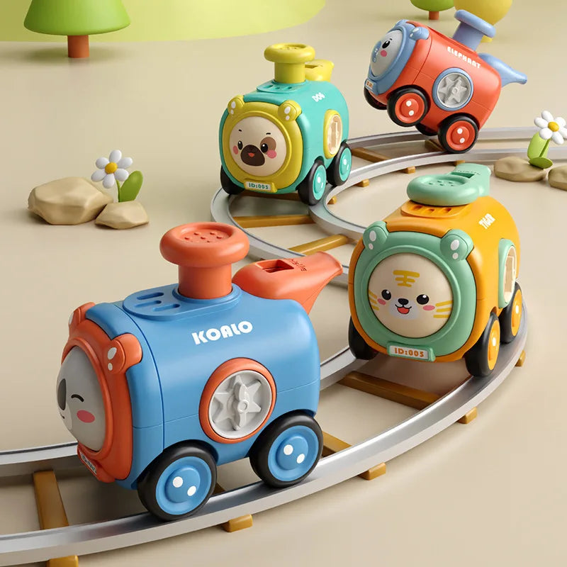 Colorful interactive animal toy train for kids, educational toddler playtime activity