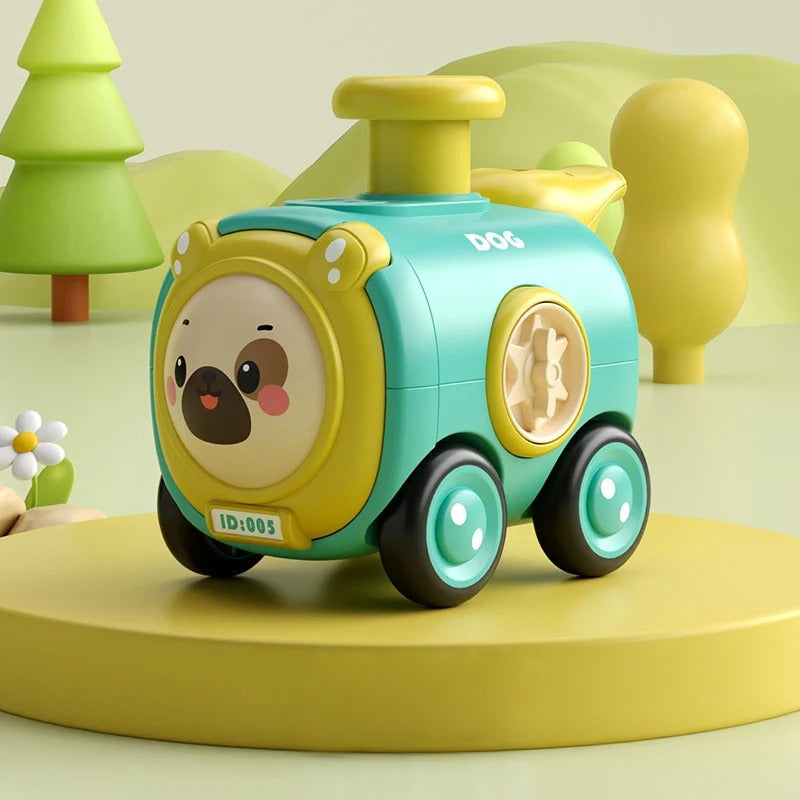 Brightly colored animal-themed toy train with a whistle, ideal for kids' entertainment
