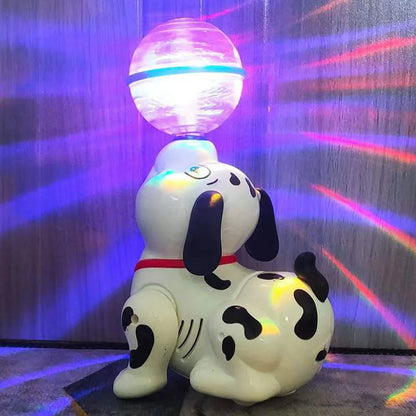 Toddler playing with an educational dancing pet toy, a fun plastic toy for young children.