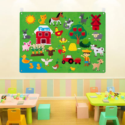Colorful interactive felt activity board with various shapes for kids' creative play