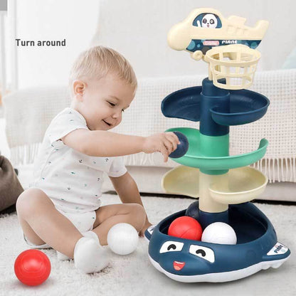 Colorful interactive stacking ball drop toy for toddlers, enhancing brain development